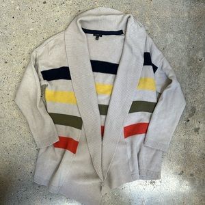 Talbots Lambswool Multicolor Striped Open-front Cream Longline Cardigan Large P